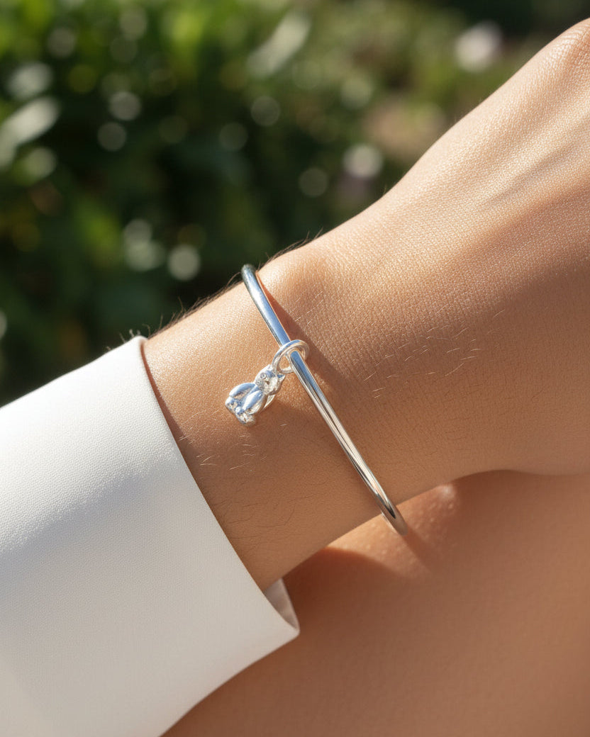 Dije / Charm de plata 950 con forma de gato con actitud globo compatible con collares y pulseras pandora