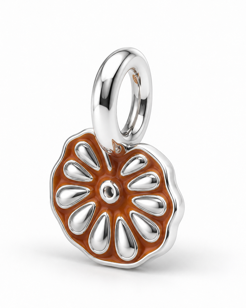 Guanacaste tree seed charm in 950 sterling silver, Costa Rica's national tree, product photo on white background
