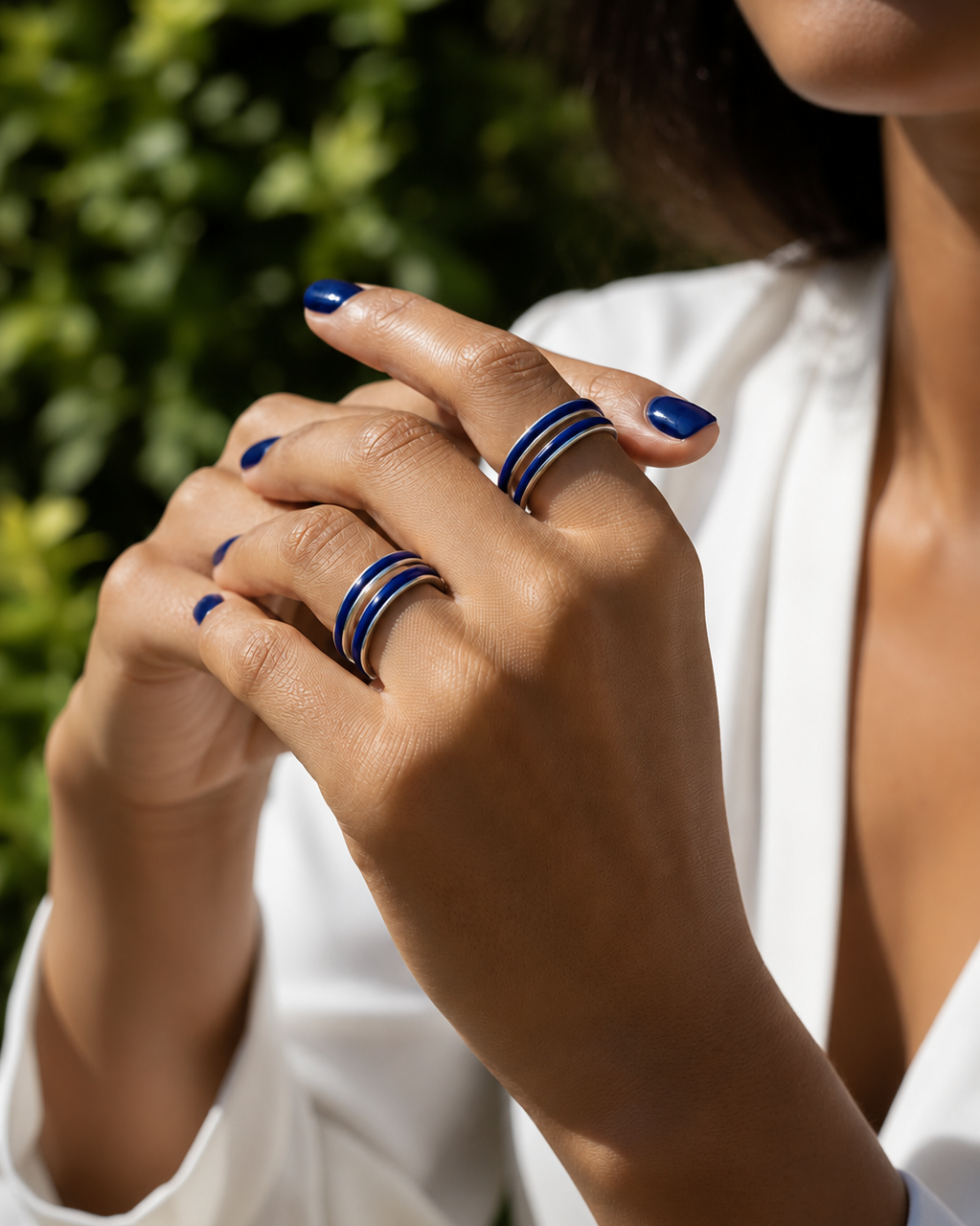 Anillo apilable de plata 950 con esmaltado de colores